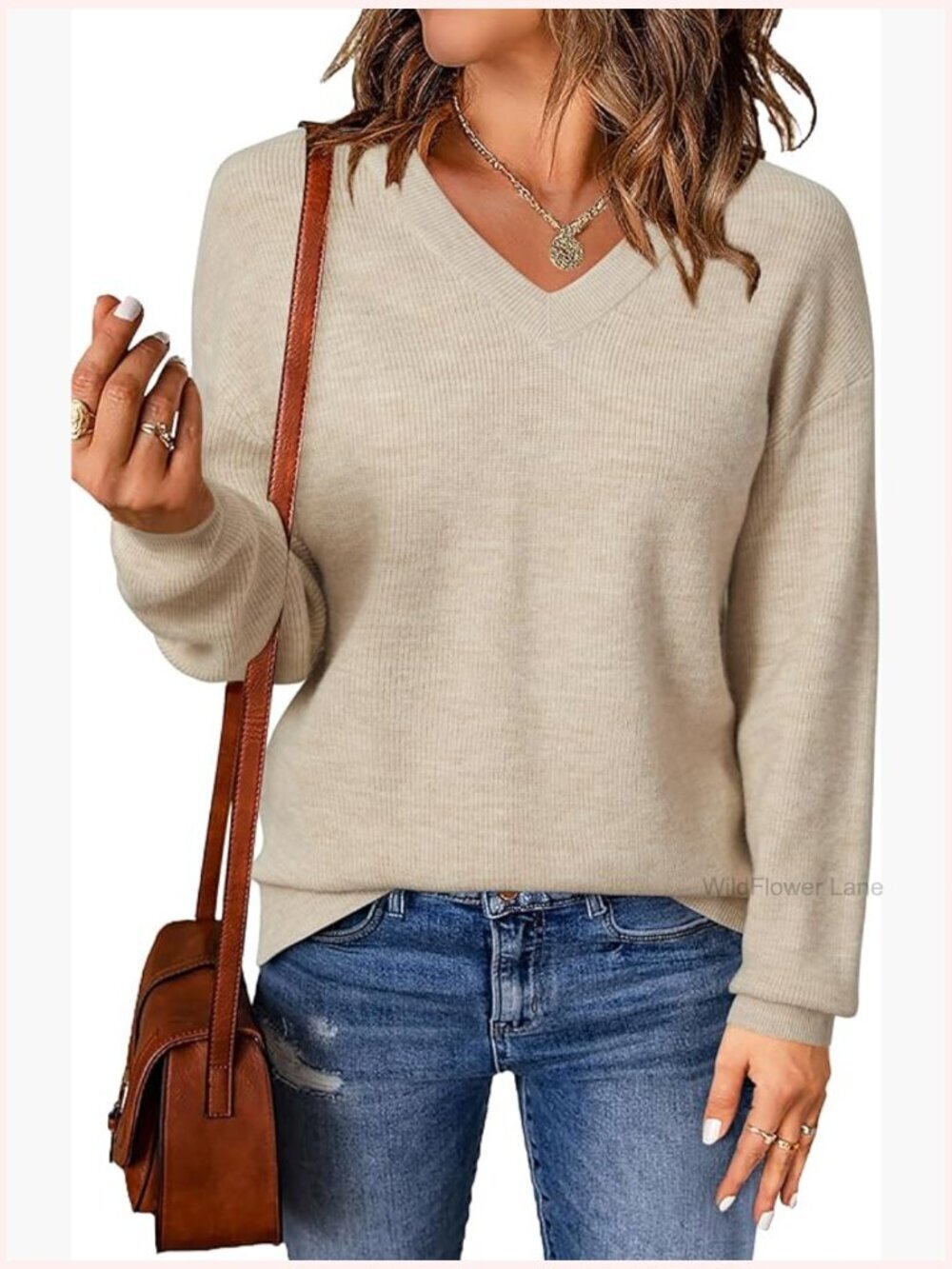 Women's Wool Blend V-Neck Sweater Pullover Business Casual